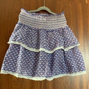 Ella Gray Blue and Pink Patterned Girls Smocked Skirt
